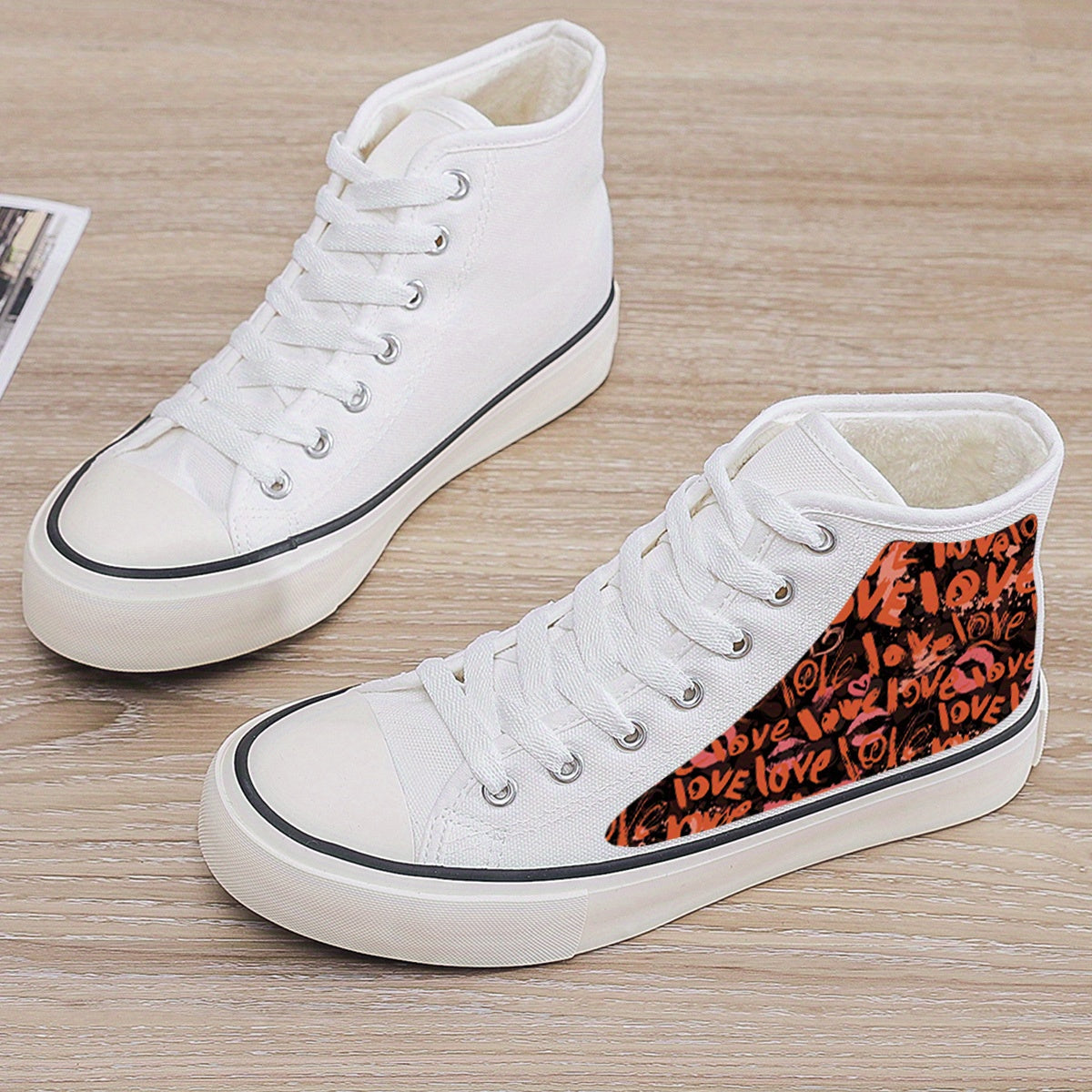Plush Lined Thermal Chunky Canvas Sneakers Flat Heighten Fall Winter Warm