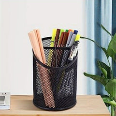 Mesh Round Pencil Holder 3 Compartments Desk Organizer
