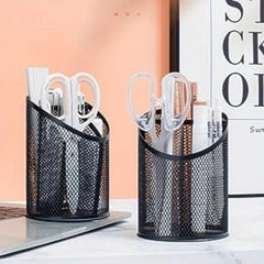 Mesh Round Pencil Holder 3 Compartments Desk Organizer