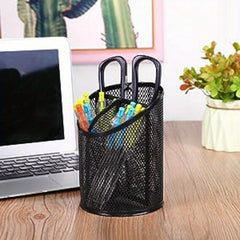 Mesh Round Pencil Holder 3 Compartments Desk Organizer