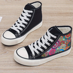 Ethnic Print Plush Lined Thermal Chunky Canvas Sneakers Flat Heighten