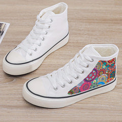 Ethnic Print Plush Lined Thermal Chunky Canvas Sneakers Flat Heighten