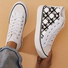 Plaid & Flower Print Chunky Canvas Sneakers