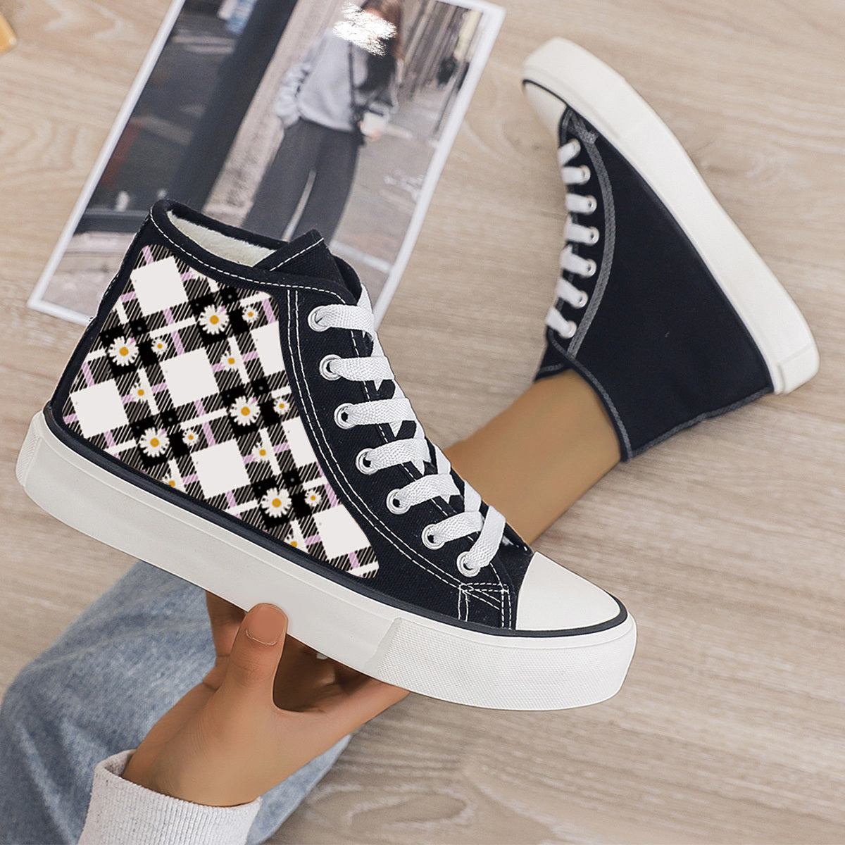 Floral Print Plush Lined Chunky Sneakers