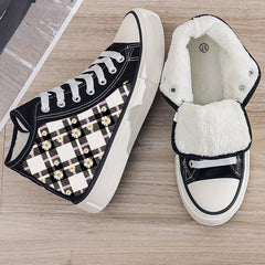 Floral Print Plush Lined Chunky Sneakers