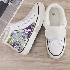 Floral Print Plush Lined Thermal Chunky Canvas Sneakers