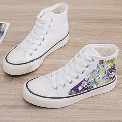 Floral Print Plush Lined Thermal Chunky Canvas Sneakers