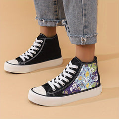 Retro Flower Print Chunky Canvas Sneakers