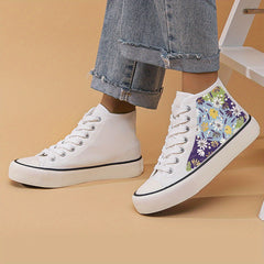 Retro Flower Print Chunky Canvas Sneakers