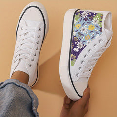 Retro Flower Print Chunky Canvas Sneakers