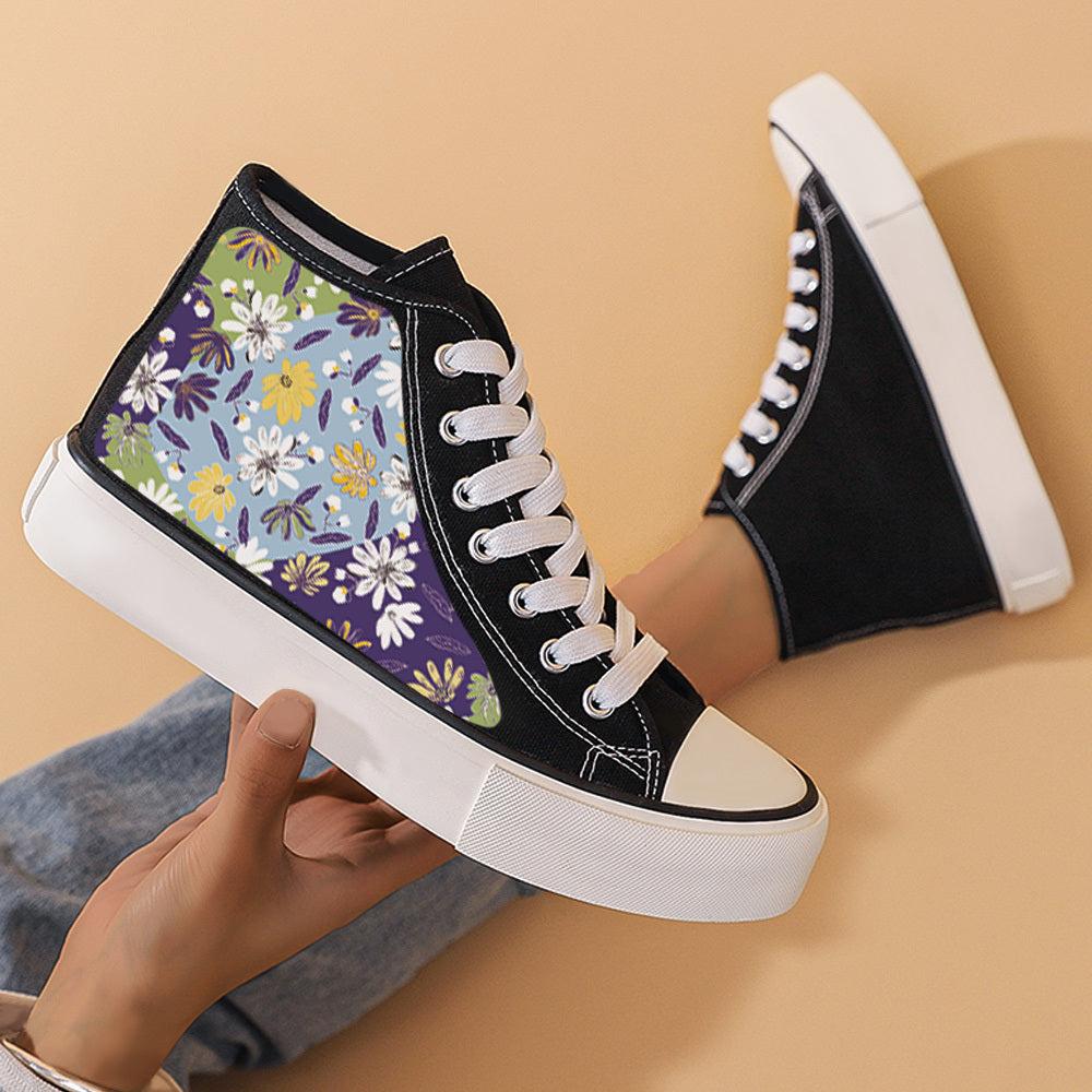 Retro Flower Print Chunky Canvas Sneakers