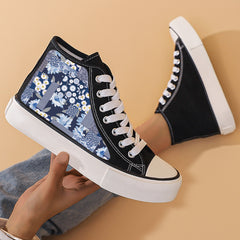 Vintage Floral Print Canvas Sneakers Chunky High Top
