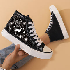 Fairy Deer Print Chunky Canvas Sneakers High Top Skate Shoes