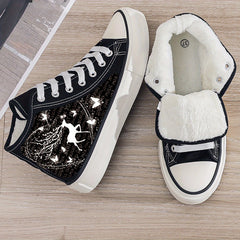 Fairy Deer Print Plush Lined Chunky Canvas Sneakers