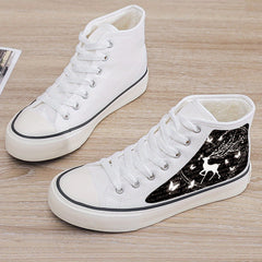 Fairy Deer Print Plush Lined Chunky Canvas Sneakers