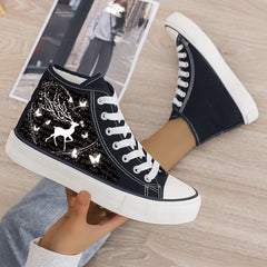 Fairy Deer Print Plush Lined Chunky Canvas Sneakers