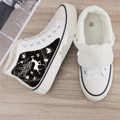 Fairy Deer Print Plush Lined Chunky Canvas Sneakers