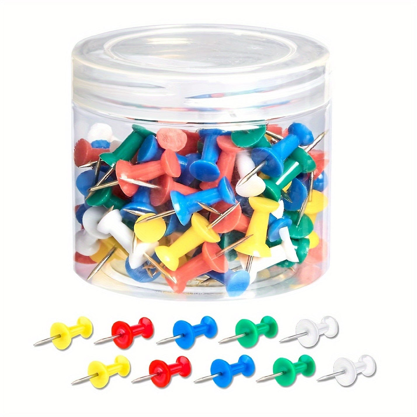 100pcs Multicolored Thumb Tacks with Plastic Storage Box