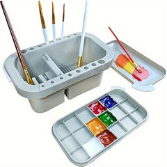 Rectangular Brush Tub with Integrated Palette in Lid 16 Hole Function