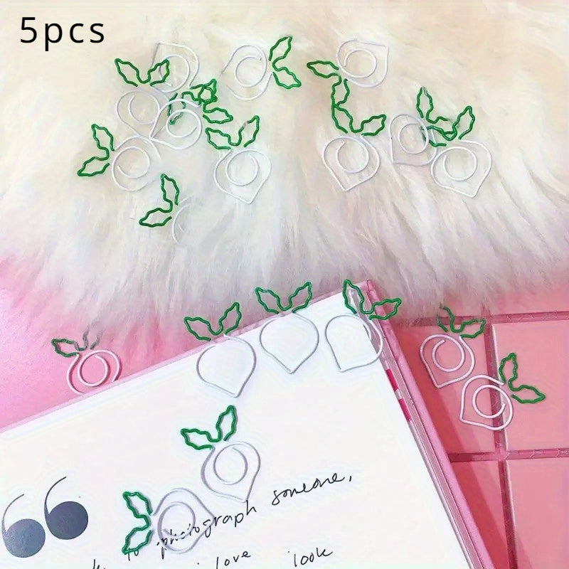 5pcs Radish Style Paper Clip Cartoon Memo Office Stationery