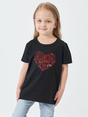 Love Heart Print Girl's Cotton T shirt for Summer
