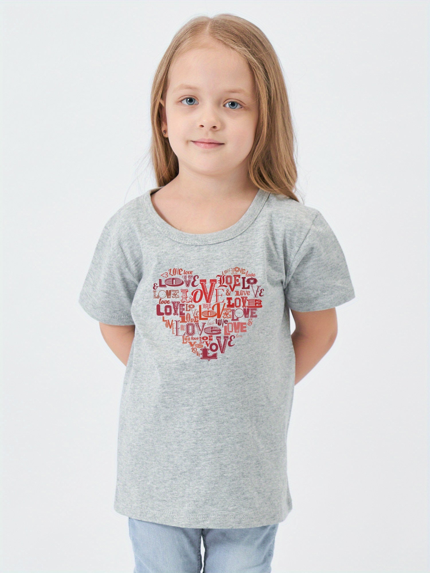 Love Heart Print Girl's Cotton T shirt for Summer