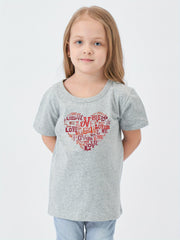 Love Heart Print Girl's Cotton T shirt for Summer