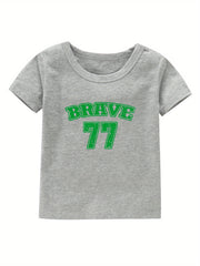 Brave 77 Print Girl's Cotton T shirt Casual Slight Stretch Tee