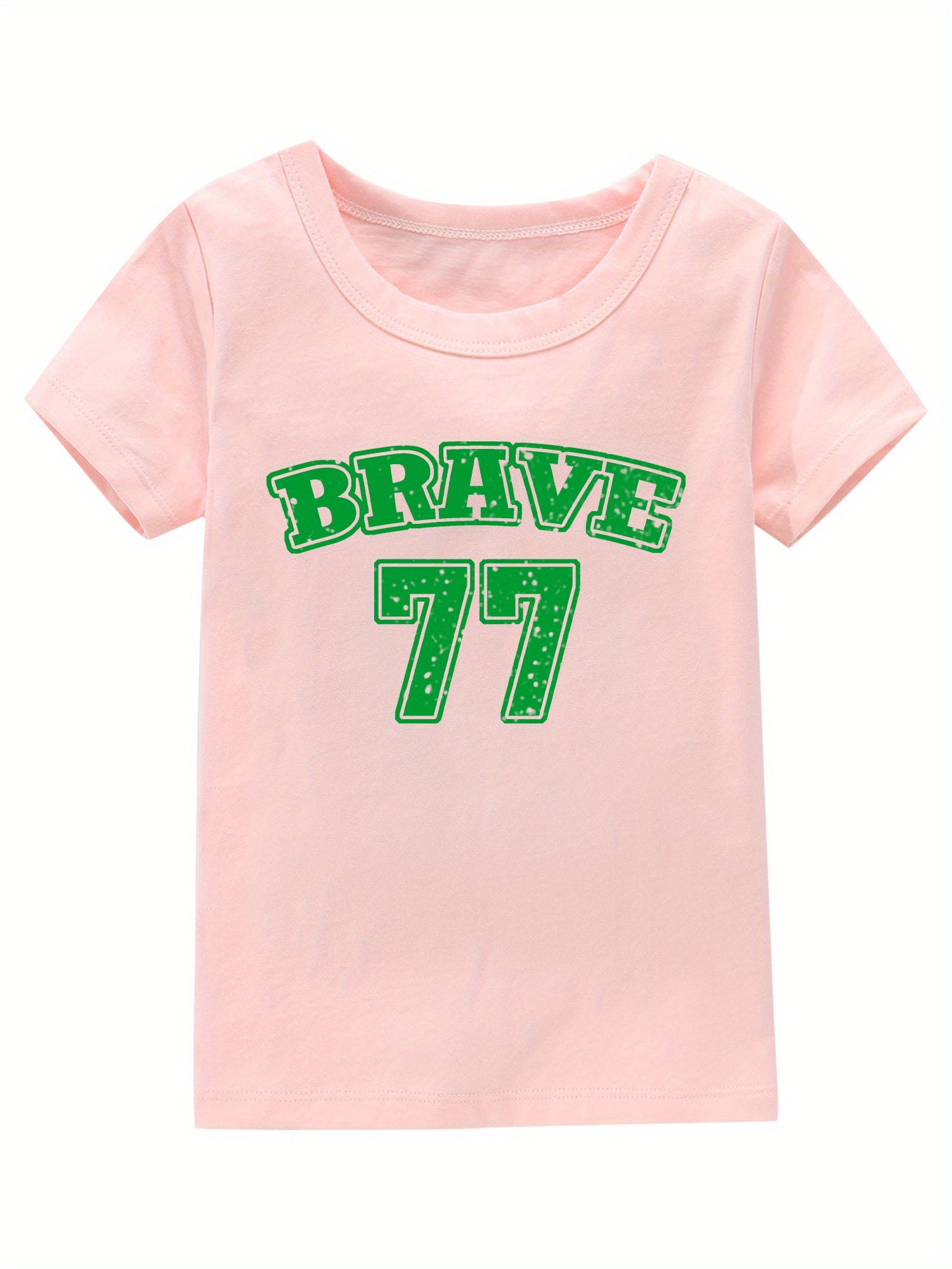 Brave 77 Print Girl's Cotton T shirt Casual Slight Stretch Tee