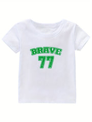 Brave 77 Print Girl's Cotton T shirt Casual Slight Stretch Tee