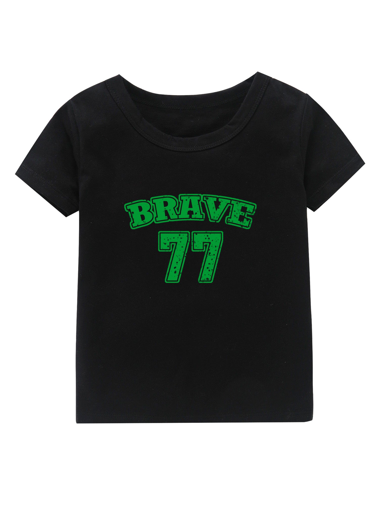 Brave 77 Print Girl's Cotton T shirt Casual Slight Stretch Tee