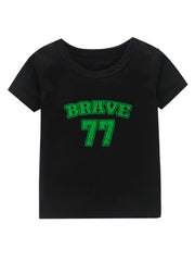Brave 77 Print Girl's Cotton T shirt Casual Slight Stretch Tee