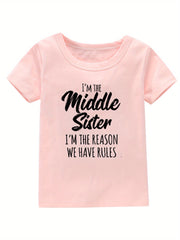 Middle Sister Print Girl's Cotton T shirt Casual Summer Tee