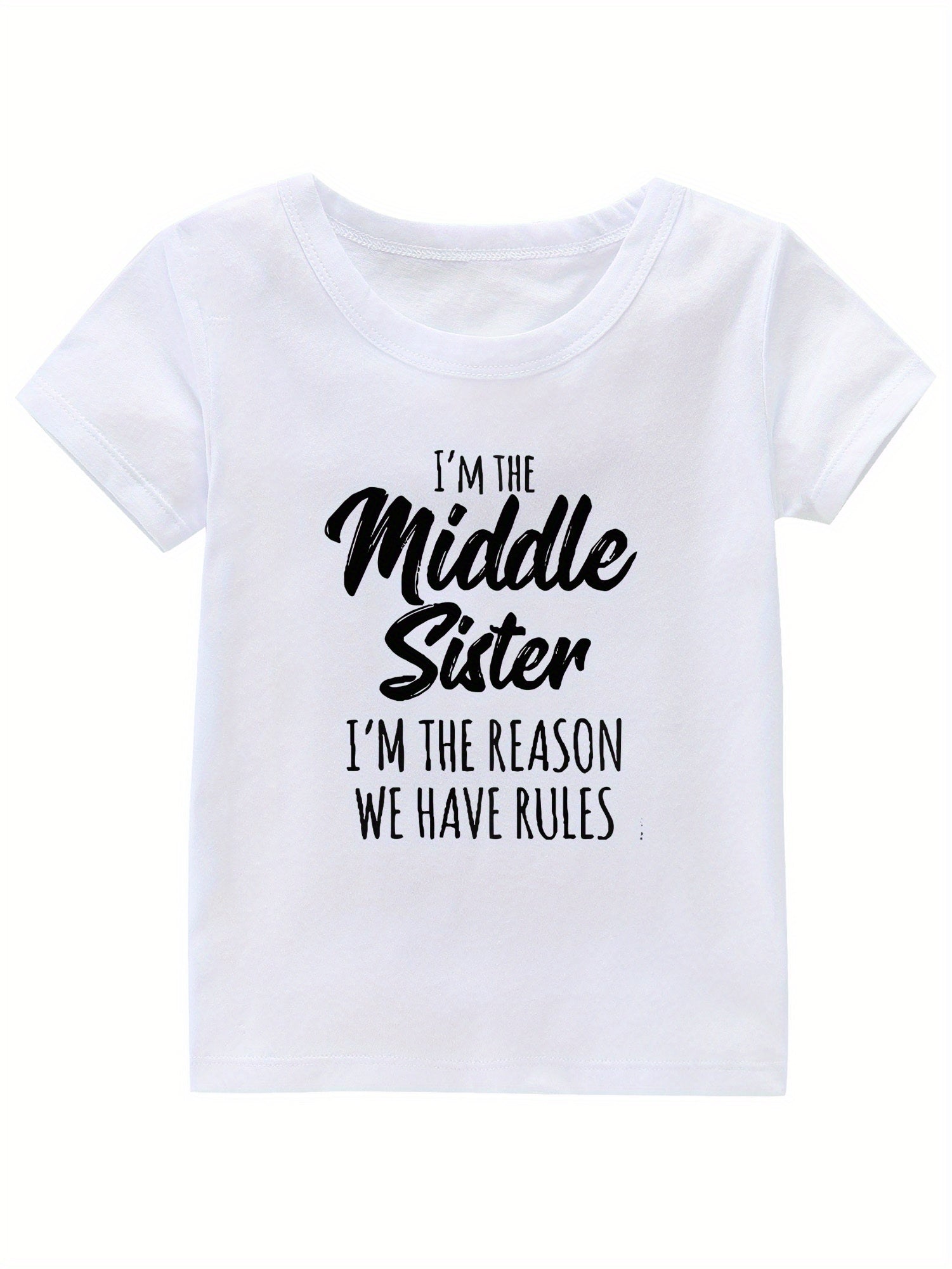 Middle Sister Print Girl's Cotton T shirt Casual Summer Tee