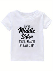 Middle Sister Print Girl's Cotton T shirt Casual Summer Tee