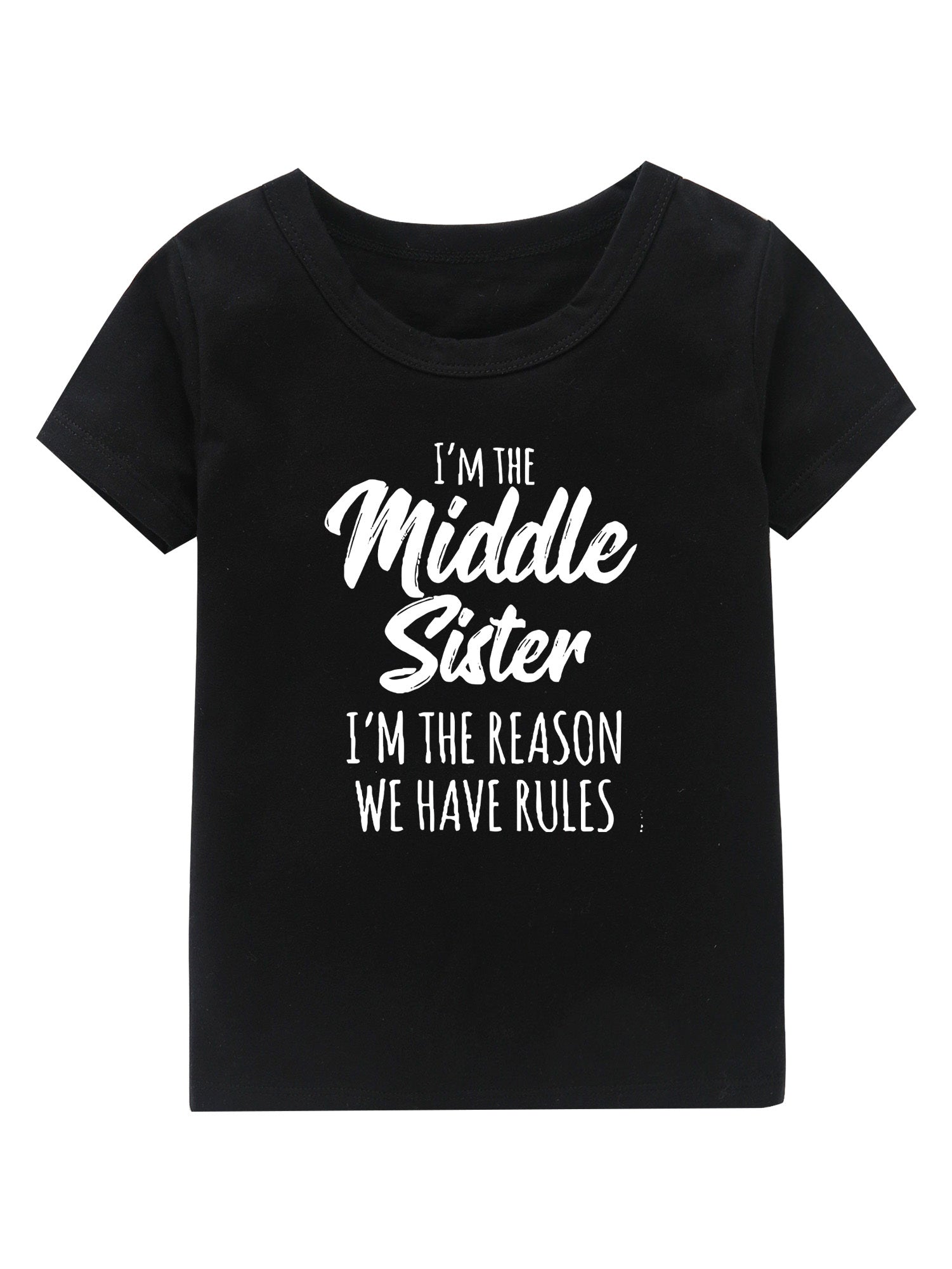 Middle Sister Print Girl's Cotton T shirt Casual Summer Tee