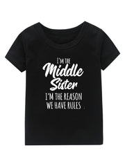 Middle Sister Print Girl's Cotton T shirt Casual Summer Tee