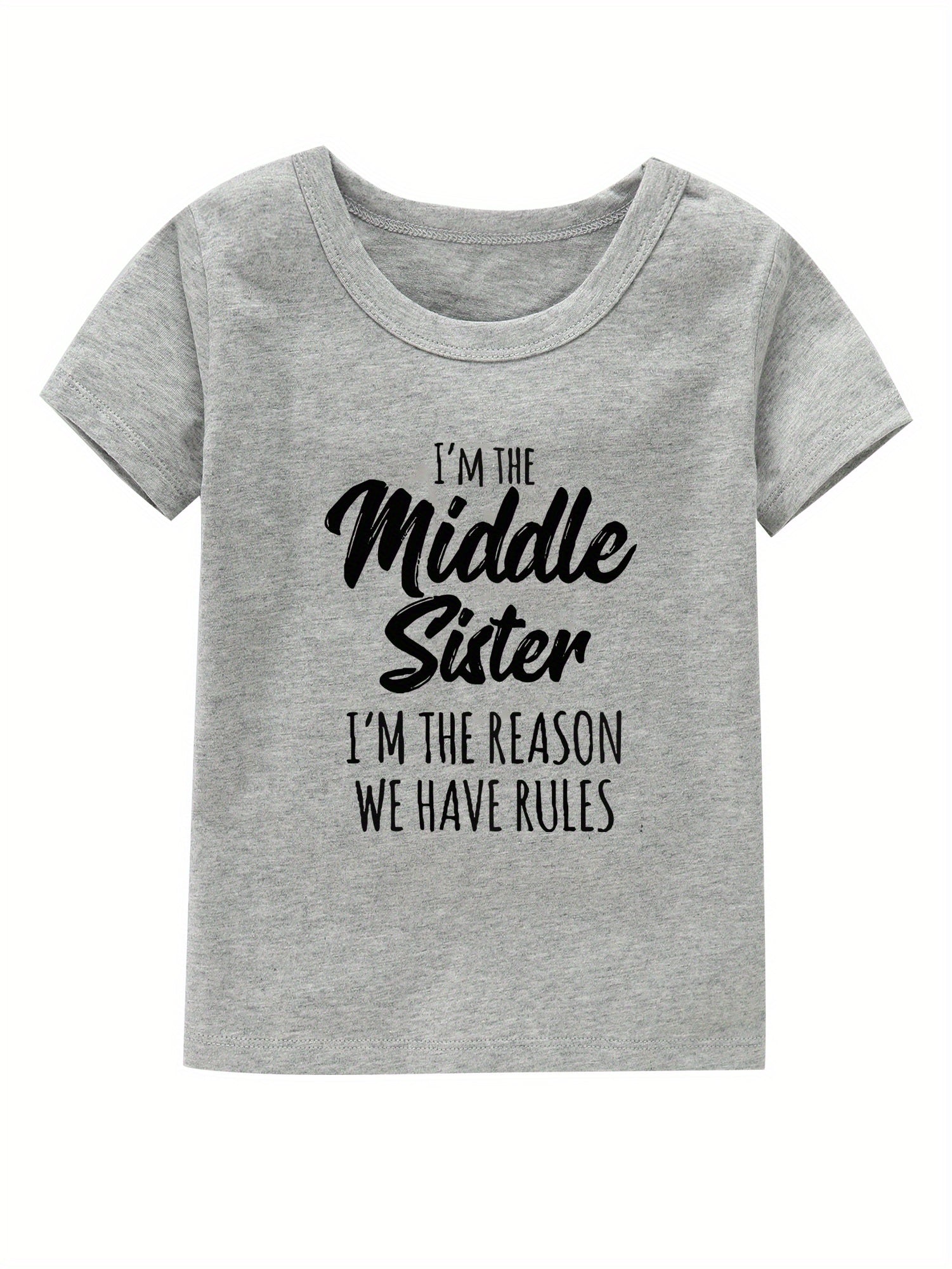 Middle Sister Print Girl's Cotton T shirt Casual Summer Tee