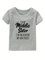 Middle Sister Print Girl's Cotton T shirt Casual Summer Tee