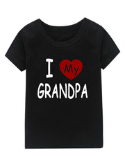 I Love My Grandpa Print Girl's Cotton T-shirt Summer Tee