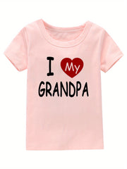 I Love My Grandpa Print Girl's Cotton T-shirt Summer Tee