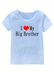 Girl's I Love My Big Brother Print Cotton T-shirt for Summer