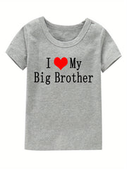 Girl's I Love My Big Brother Print Cotton T-shirt for Summer