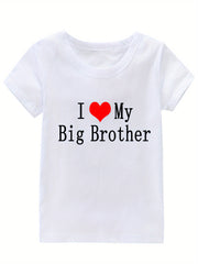 Girl's I Love My Big Brother Print Cotton T-shirt for Summer