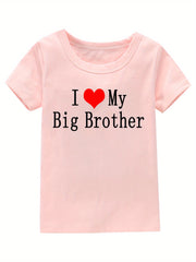 Girl's I Love My Big Brother Print Cotton T-shirt for Summer