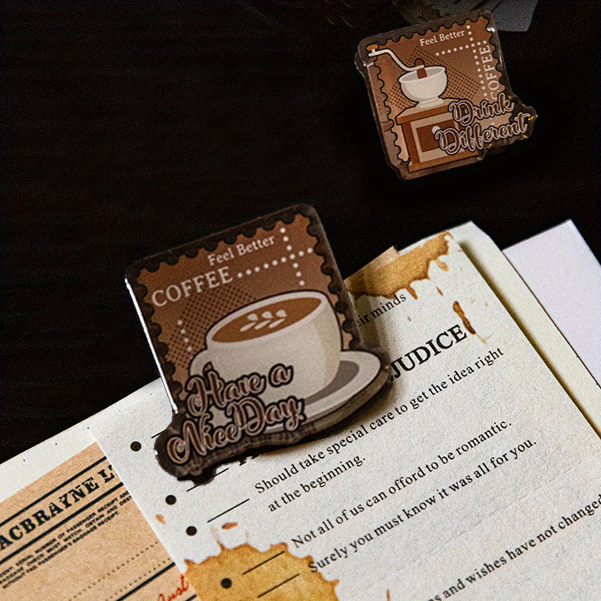2pcs Coffee Series Binder Clips Acrylic Double Sided Clips