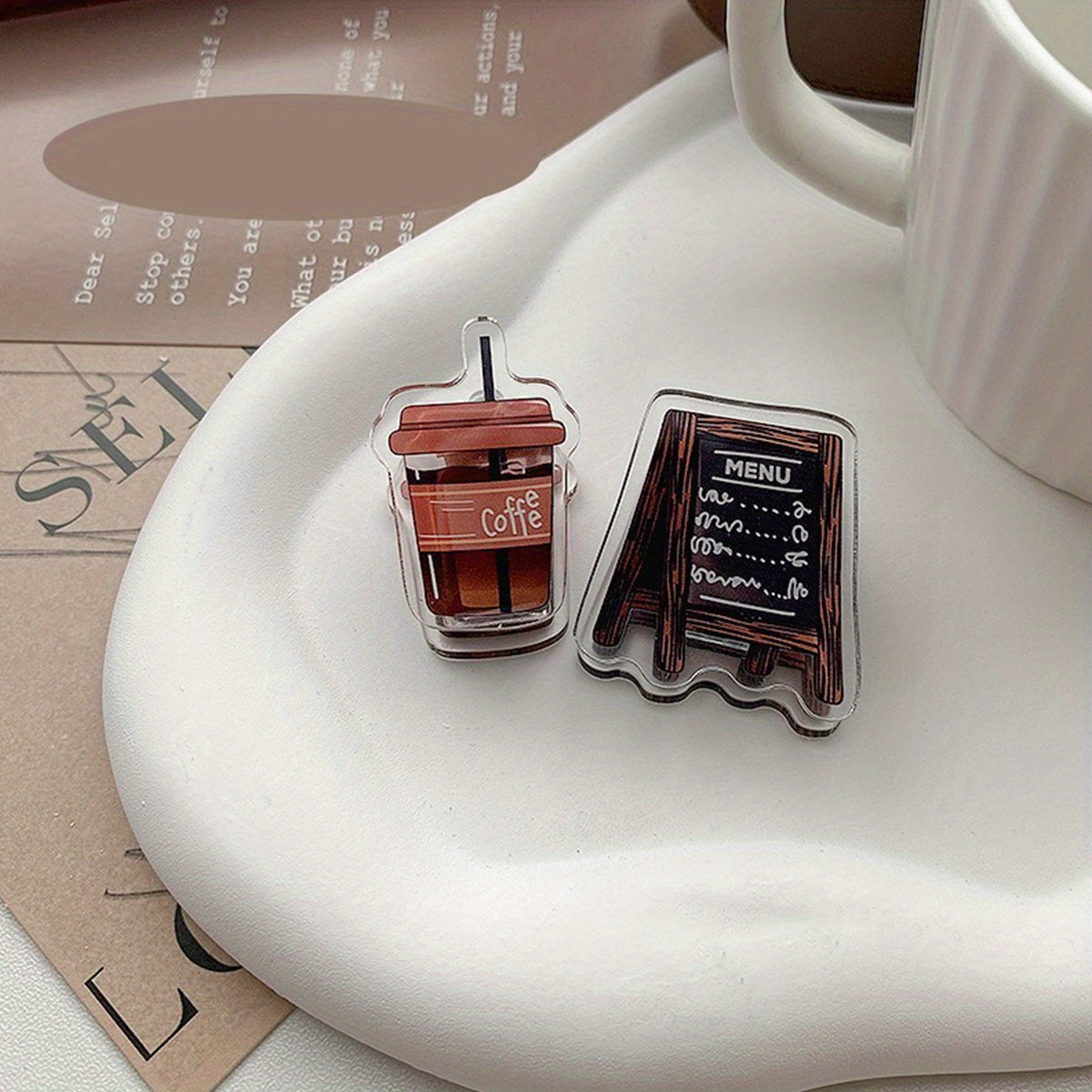 2pcs Coffee Series Binder Clips Acrylic Double Sided Clips