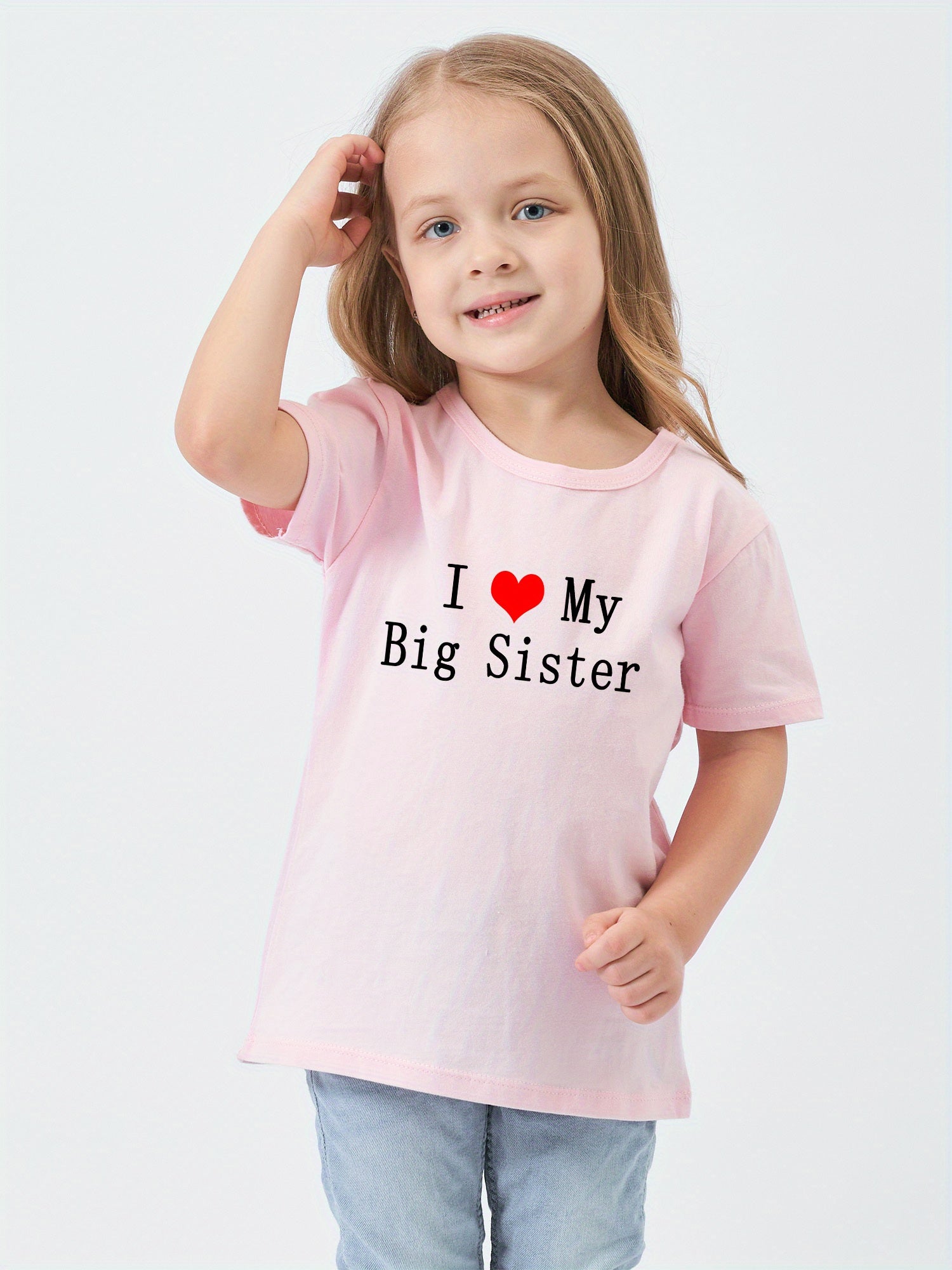Girl's Cotton T shirt I Love My Big Sister Print Casual Tee