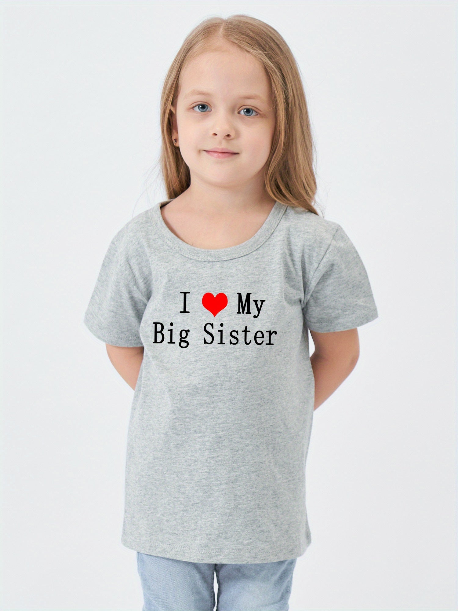 Girl's Cotton T shirt I Love My Big Sister Print Casual Tee