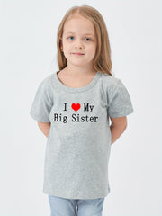 Girl's Cotton T shirt I Love My Big Sister Print Casual Tee